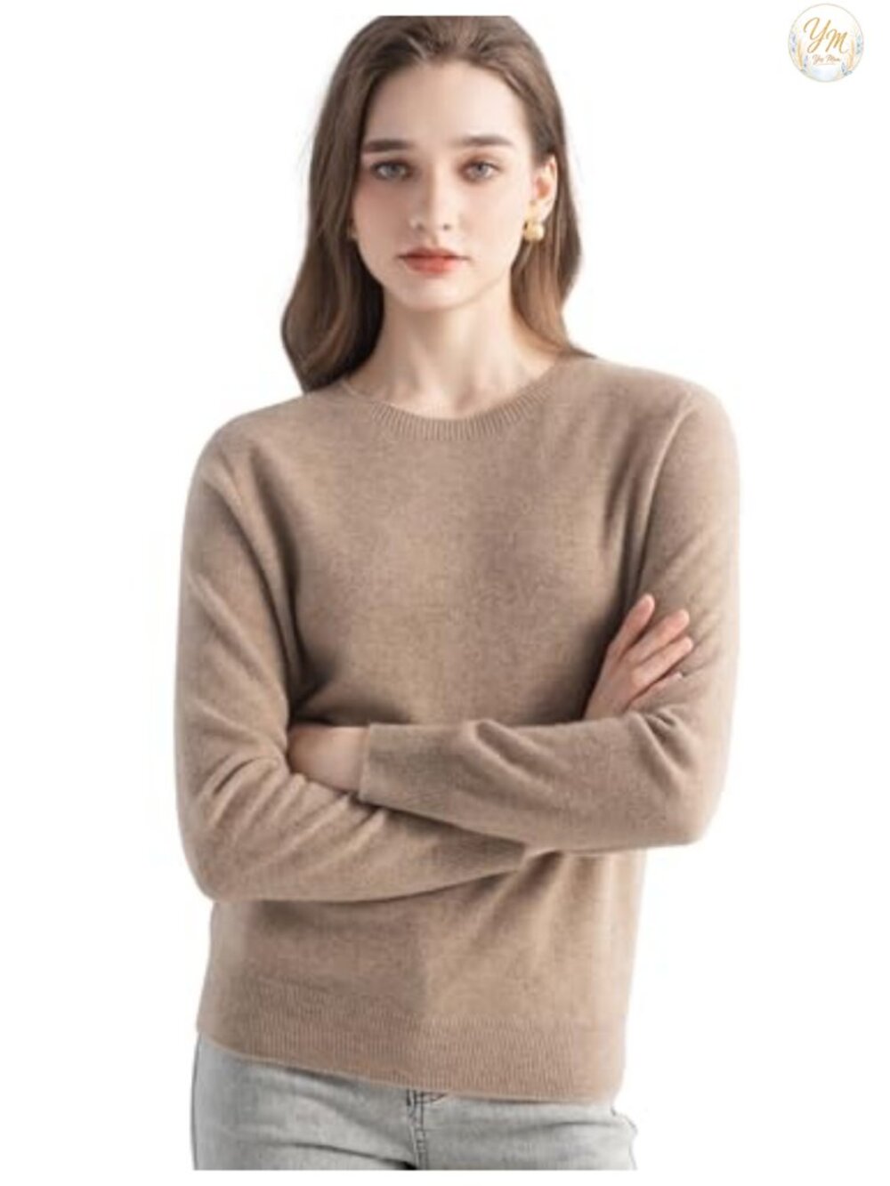 100% Cashmere Crew Neck Long Sleeve Seamless Pullover Sweater